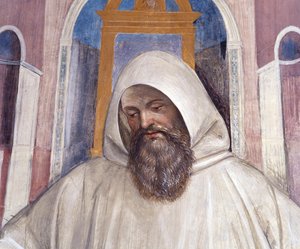 San Benedetto dà la regola ai monaci olivetani (dettaglio)