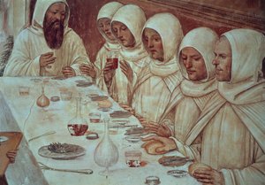 San Benedetto che ha ottenuto abbondante farina e ha nutrito i monaci (dettaglio) da Giovanni Antonio Bazzi Sodoma