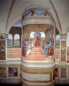 San Benedetto lascia la scuola di Roma affresco del chiostro realizzato da Antonio Bazzi detto il Sodoma (1477 - 1549) che racconta la vita di San Benedetto da Norcia (480 - 567) fondatore dell