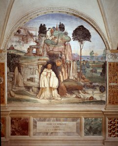 Il demone rompe la campana affresco del chiostro realizzato da Antonio Bazzi detto il Sodoma (1477 - 1549) che racconta la vita di San Benedetto da Norcia (480 - 567) fondatore dell