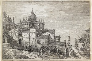 Paesaggio con una chiesa, case e un mulino da Giovanni Antonio Canal