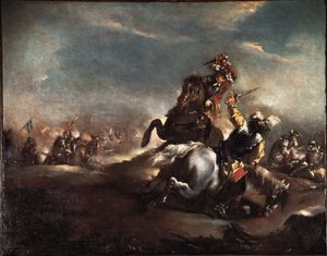 Duello di cavalieri. Dipinto di Giovanni Antonio Guardi (1699-1760) Venezia, Museo Correr
