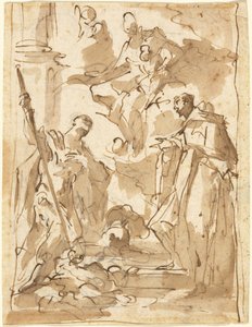 La Madonna e il Bambino in gloria con San Teodoro e un santo monastico da Giovanni Antonio Pellegrini