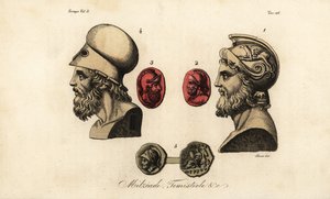 Busti e gemme di politici ateniesi Milziade il Giovane, Temistocle e re Pirro I da Giovanni Antonio Sasso