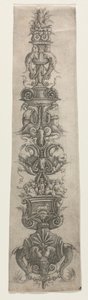 Arabesco verticale con maschere, amorini e nereidi