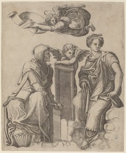 Due Sibille e un angelo da Giovanni Antonio da Brescia after Raphael