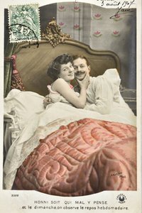 Cartolina: Honni soit qui mal y pense/Riposo domenicale settimanale - data 1907