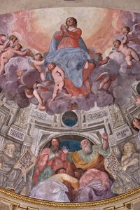 Genova, Duomo (Cattedrale di San Lorenzo), interno, Cappella Lercari o Cappella del Santissimo Sacramento (abside settentrionale), abside: "Assunzione della Vergine", affresco di Giovanni Battista Castello detto il Bergamasco da Giovanni Battista Castello