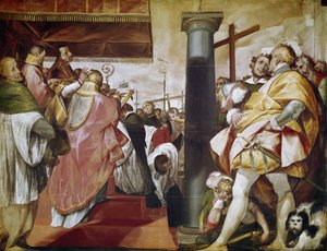Quadroni di San Carlo: episodio della vita di San Carlo Borromeo: erezione della croce a Milano da Giovanni Battista  Crespi