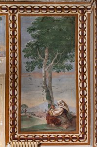 Alloggi degli ospiti, stanza delle scene rurali: "Paesaggio con un contadino seduto" da Giovanni Battista Tiepolo