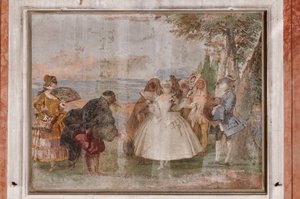 Alloggi per ospiti, la stanza delle scene di carnevale: "Pantalone e Colombina", una scena con maschere