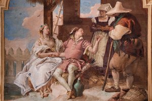 Palazzina: seconda stanza o stanza di Ariosto con affreschi che rappresentano episodi di "Orlando Furioso": "Angelica e Medoro nella casa dei pastori" da Giovanni Battista Tiepolo