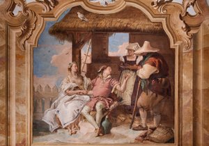 Palazzina: seconda stanza o stanza di Ariosto con affreschi che rappresentano episodi da "Orlando Furioso": "Angelica e Medoro nella casa dei pastori" da Giovanni Battista Tiepolo