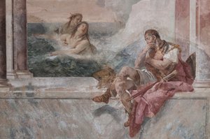 Palazzina: vista della prima stanza e dei suoi affreschi che rappresentano episodi dall