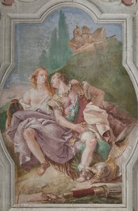 Palazzina: vista della quarta stanza o di Torquato Tasso, con affreschi che rappresentano episodi di "Gerusalemme liberata": "Rinaldo e Armida nel giardino incantato, osservati segretamente da Ubaldo e Carlo" da Giovanni Battista Tiepolo
