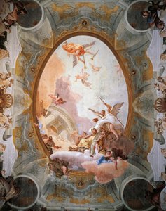 Allegoria del Merito accompagnato dalla Nobiltà e dalla Virtù, soffitto della Sala del Trono, Ca