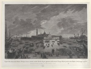 Vista notturna della processione alla vigilia di Natale del Doge e del Senato veneziano a San G... da Giovanni Battista Brostoloni