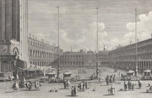 Veduta di Piazza San Marco, con la chiesa di San Geminiano in fondo, e figure e..., 1763 da Giovanni Battista Brostoloni