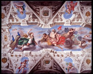Giunone chiede ad Eolo di impedire il viaggio di Enea (affresco) da Giovanni Battista Carlone