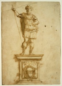 Statua di guerriero in piedi su un piedistallo