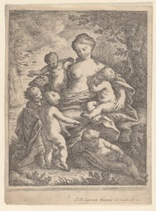 Carità, seduta in un paesaggio circondata da cinque bambini nudi, 1692-1727 da Giovanni Battista Catenaro