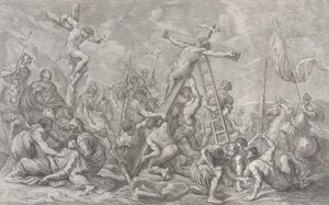 La crocifissione, con la deposizione della croce al centro, soldati ovunque e un ladro..., 1762