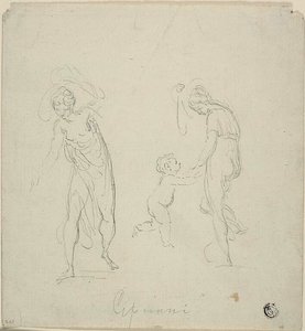 Due schizzi: Donna in piedi, Donna che danza con bambino da Giovanni Battista Cipriani
