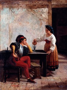 Giovane serva in una locanda e un soldato da Giovanni Battista Crosa