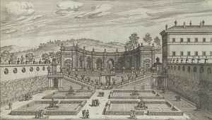 Altra veduta in prospettiva del teatro e giardino contiguo di Mondragone in Frascati, 1691 o dopo