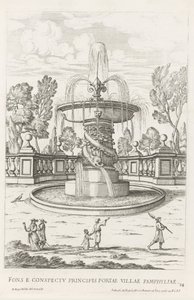 Fontana con delfini nei giardini di Villa Doria Pamphilj a Roma da Giovanni Battista Falda
