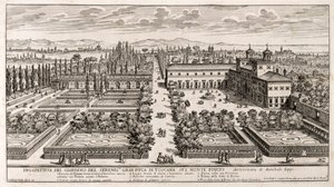 Prospettiva dei giardini di Villa Medici a Roma, incisione da 