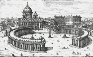 Città del Vaticano, vista di Piazza San Pietro con la Basilica di San Pietro e i Palazzi Vaticani, incisione di Giovanni Battista Falda. 1665 da Giovanni Battista Falda