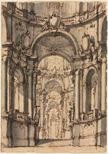 Progetto per un set scenico: Interno di un palazzo con arcate, metà del 1700 da Giovanni Battista III Natali