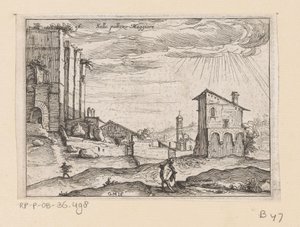 Rovine del Palazzo Maggiore a Roma e edifici nei dintorni (Sallo pallazo Maggiore) (Vedute di Roma) (Alcune vedute et prospettive di luoghi disabitati di Roma) da Giovanni Battista Mercati