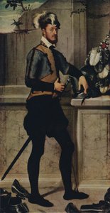 Un cavaliere con il suo elmo da giostra, 1554-1558, 1936 da Giovanni Battista Moroni