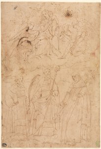 Madonna e Bambino in gloria sopra tre santi, c. 1570 da Giovanni Battista Paggi