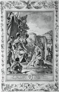 Armida davanti a Goffredo, incisione, di Giovanni Battista Piazzetta per il Canto III della Gerusalemme Liberata, di Torquato Tasso, pubblicato da Giovanni Battista Albrizzi, Venezia, Italia da Giovanni Battista Piazzetta