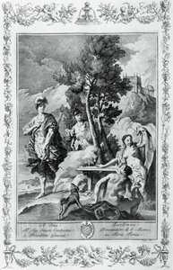 Carlo e Ubaldo nelle Isole Felici, incisione, di Giovanni Battista Piazzetta per il Canto XV della Gerusalemme Liberata, di Torquato Tasso, edizione di Giovanni Battista Albrizzi, Venezia, Italia da Giovanni Battista Piazzetta