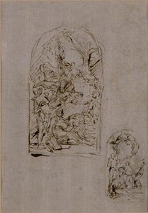 Bozzetti per un altare con Santa Margherita da Cortona, San Sebastiano e San Rocco (recto); Due bozzetti per un altare (verso) da Giovanni Battista Piazzetta