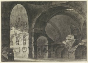 Interno di un grande edificio antico con volte a botte e una sottostruttura a cupola da Giovanni Battista Piranesi (attributed to)