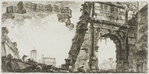 1. Arco di Tito. 2. Villa Farnese. 3. Colonne del Tempio di Giove Statore. 4. Arco di Settimio Severo. 5. Tempio della Pace, tavola sei da Alcune vedute di archi trionfali e altri monumenti da Giovanni Battista Piranesi