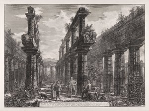 A., B. Veduta dei resti delle due file di colonne che si trovavano nel Tempio di Nettuno, che lateralmente formavano i portici nella cella e sostenevano la copertura dell