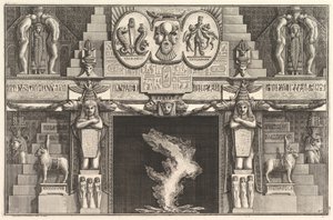 Camino in stile egiziano: Gruppi di tre nudi femminili alla base di ciascuna da Giovanni Battista Piranesi