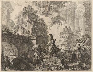 Frontespizio, Fantasia di rovine con una statua di Minerva in primo piano, dalla serie Vedute di Roma da Giovanni Battista Piranesi