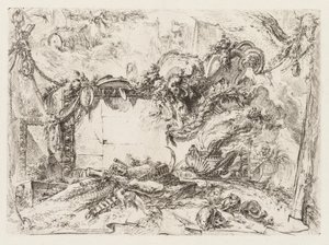 Groteschi: Rovine con teschi e un vaso fumante, ca. 1745-50 da Giovanni Battista Piranesi