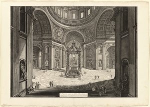 Vista interna della Basilica di San Pietro in Vaticano, vicino alla Tribuna, da Vedute di Roma