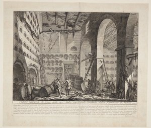 Vista interna di tre grandi camere tombali ritenute appartenere alla Casa di Augusto da Giovanni Battista Piranesi