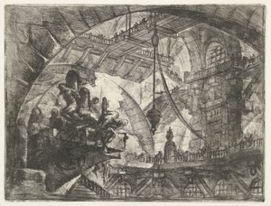 Prigione con prigionieri su piattaforma sporgente da Giovanni Battista Piranesi