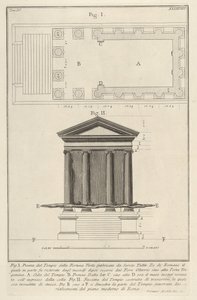Piano e facciata del Tempio della Fortuna Virile, dalla s..., 1756 da Giovanni Battista Piranesi