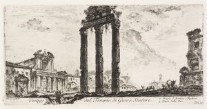 Rovine del Tempio di Giove Statore [Giove il Sostenitore]. 1. Tempio di Antonino e Faustina. 2. Tempio della Pace, tavola 10 da Alcune vedute di archi trionfali e altri monumenti da Giovanni Battista Piranesi